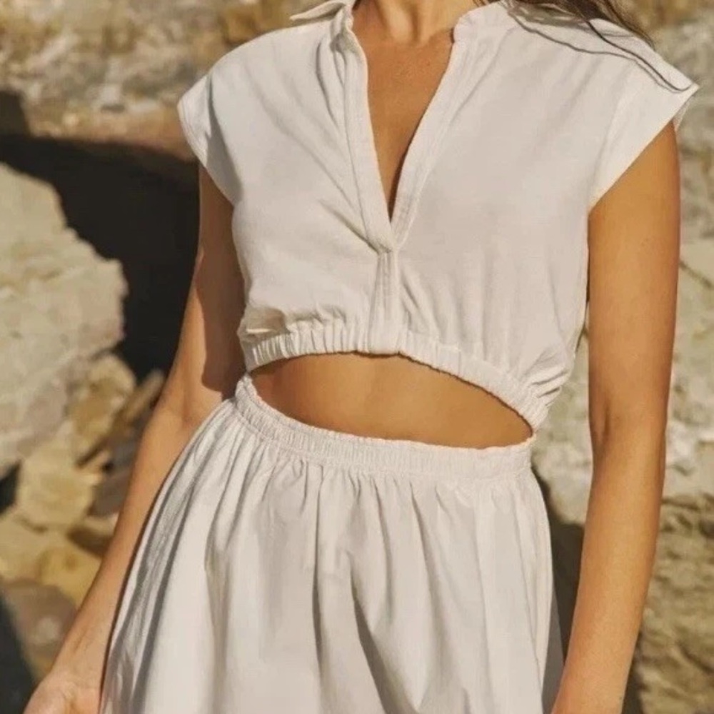 Anthropologie White Cut Out Dress XL New NWT Short Sleeve RARE SOLD OUT Cotton - Picture 6 of 11
